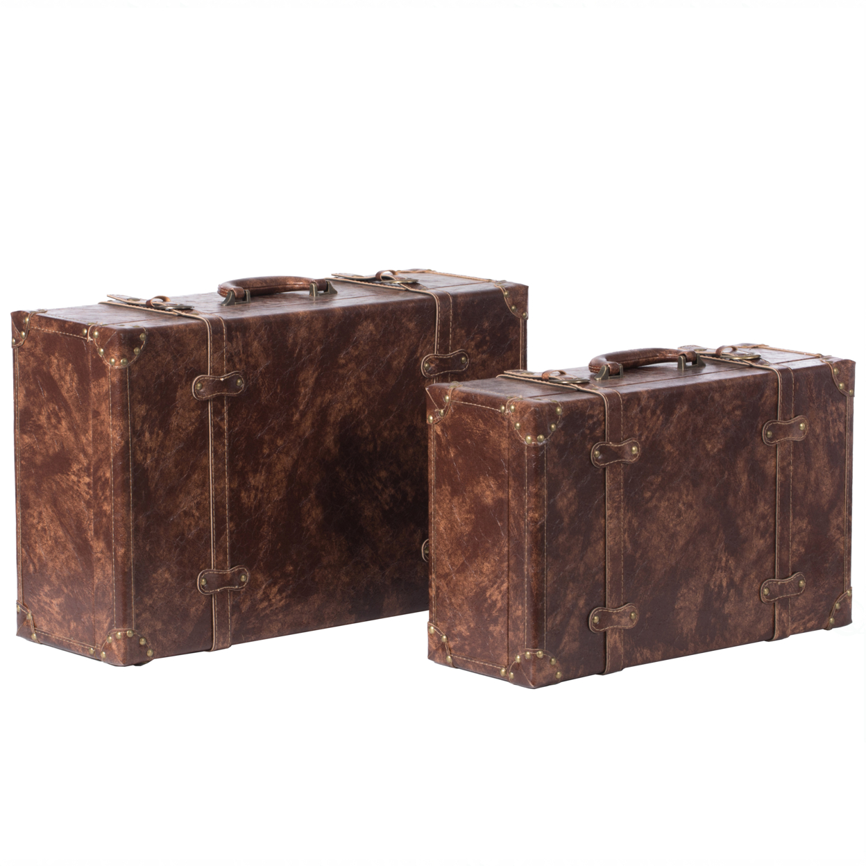 Suitcase Storage Trunk With Faux Leather Set Of 2