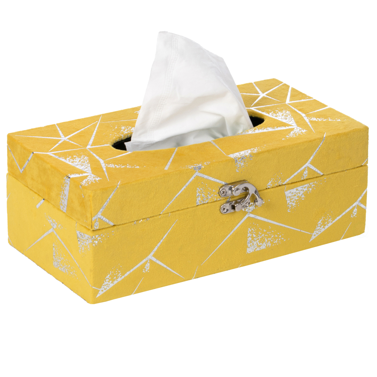 Velvet Modern Paper Facial Tissue Box Holder - White And Gold Rectangle