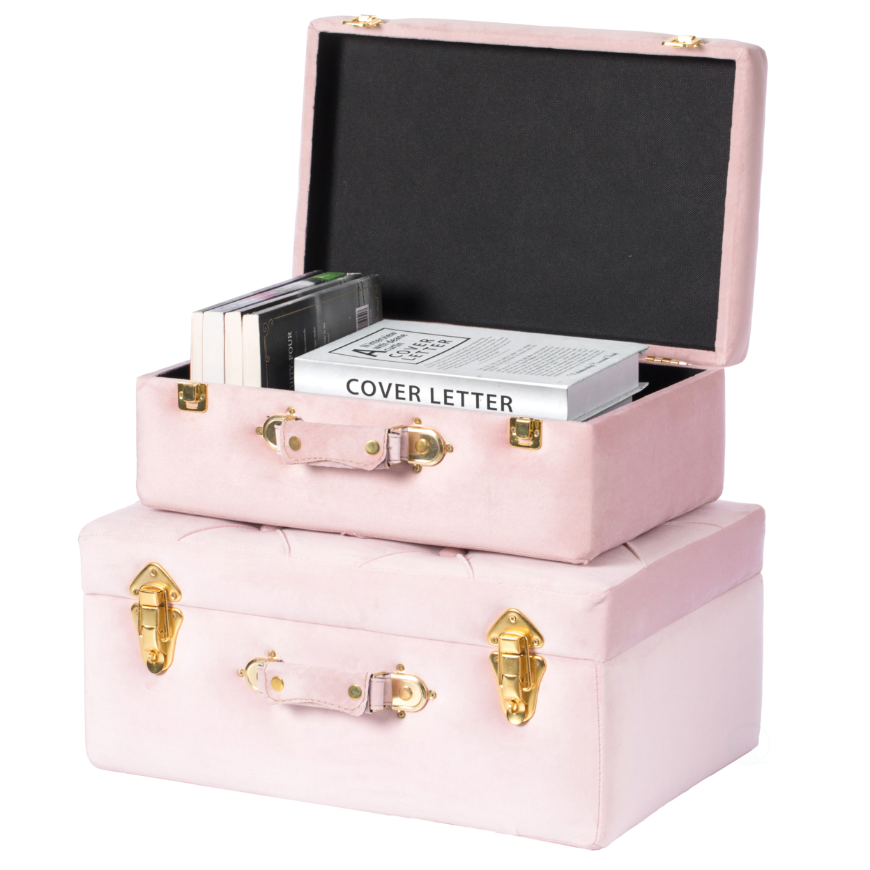 Decorative Tufted Velvet Suitcase Treasure Chest Set Of 2 - Pink