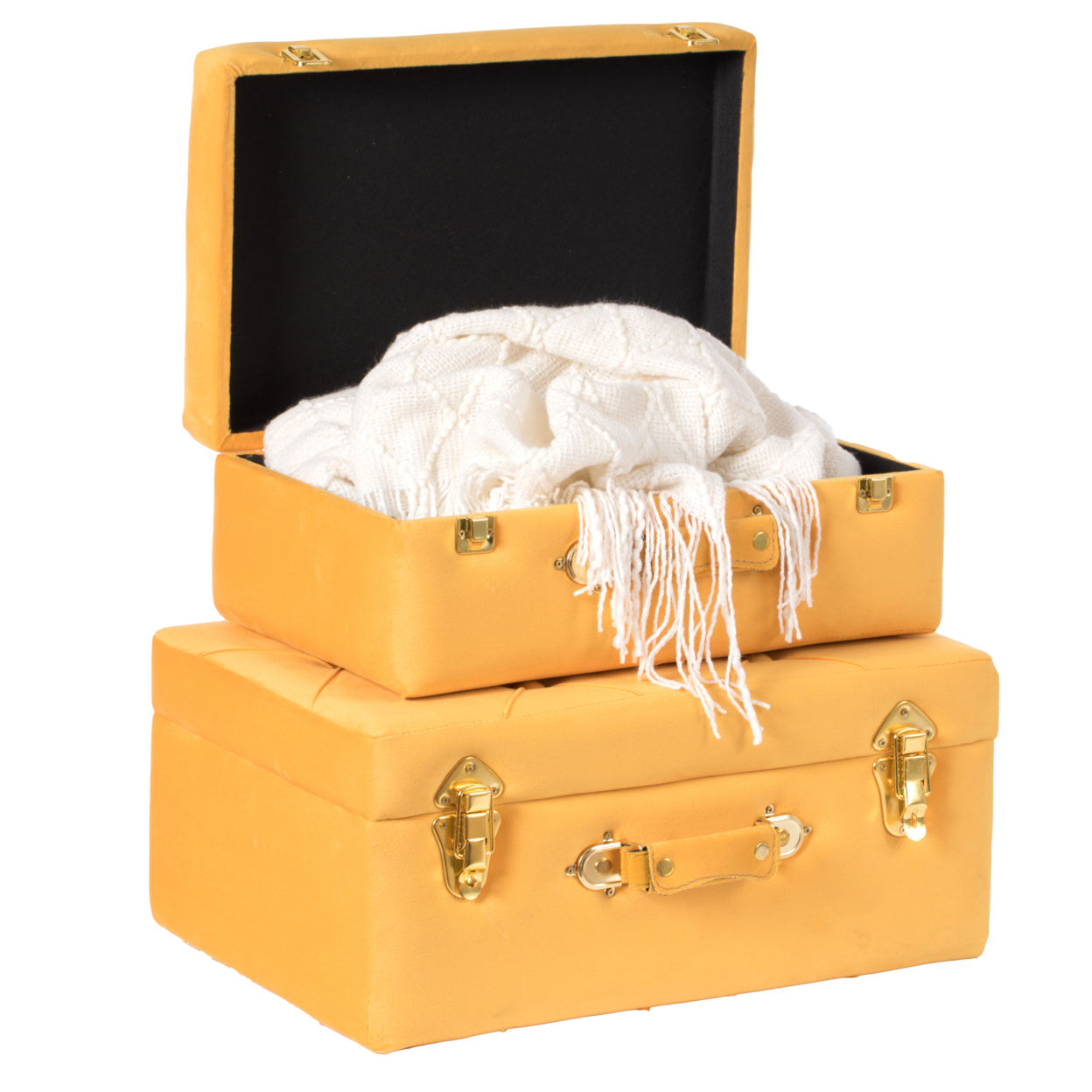 Decorative Tufted Velvet Suitcase Treasure Chest Set Of 2 - Yellow