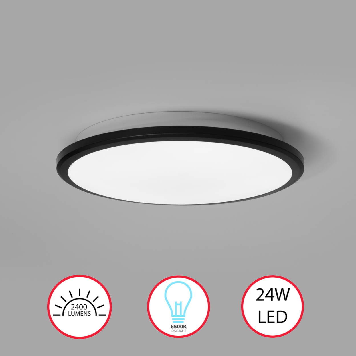 Round LED Ceiling Light Fixture Flush Mount Lighting, 6500K 30,000 Hour Lifetime 15 in. - 15.5" black