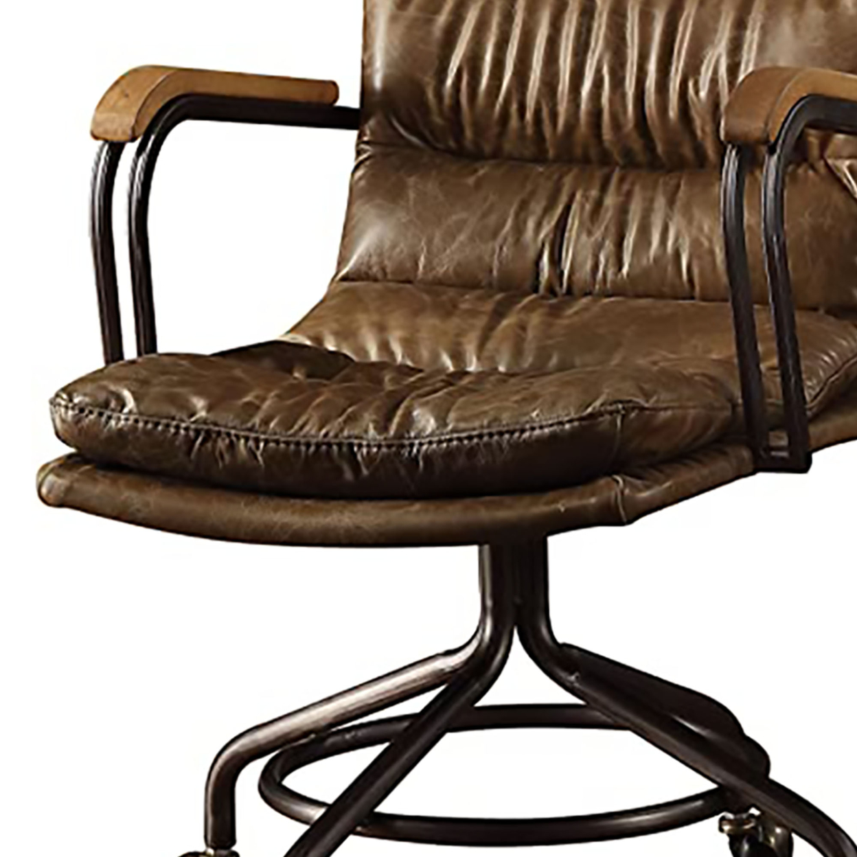 Metal & Leather Executive Office Chair, Vintage Whiskey Brown- Saltoro Sherpi