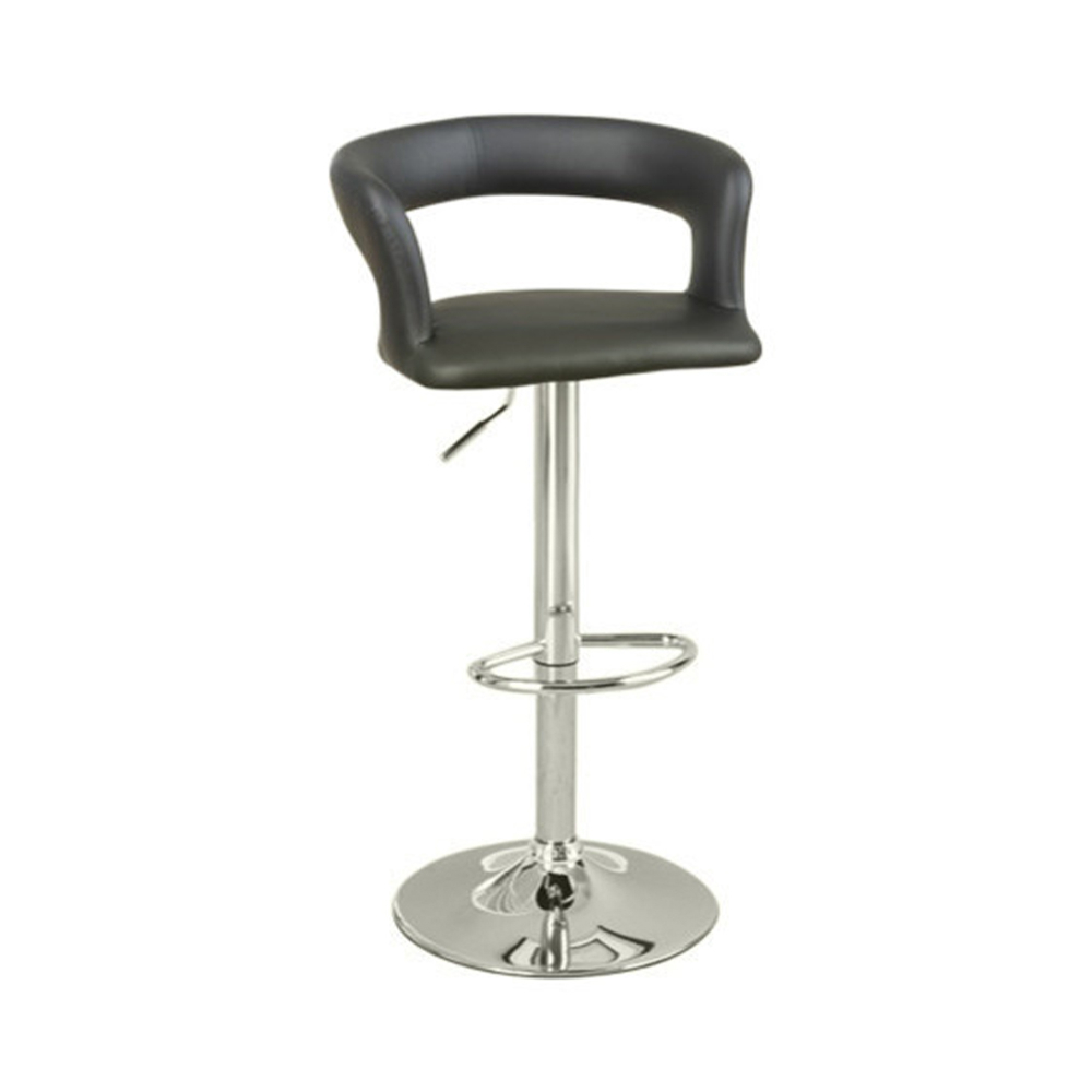 Metal Base Bar Stool With Faux Leather Seat And Gas Lift Black & Silver Set Of 2- Saltoro Sherpi