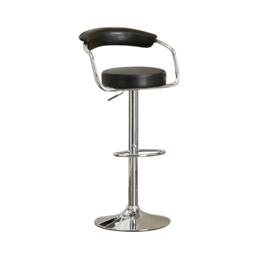 Round Seat Bar Stool With Gas Lift Black And Silver Set Of 2- Saltoro Sherpi