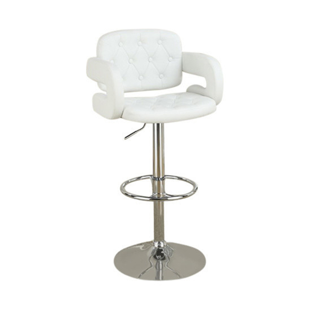 Chair Style Barstool With Tufted Seat And Back White And Silver- Saltoro Sherpi