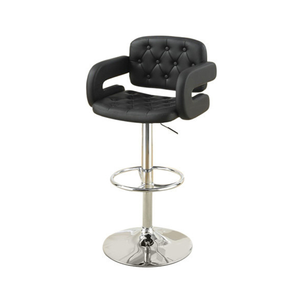 Chair Style Barstool With Tufted Seat And Back Black And Silver- Saltoro Sherpi