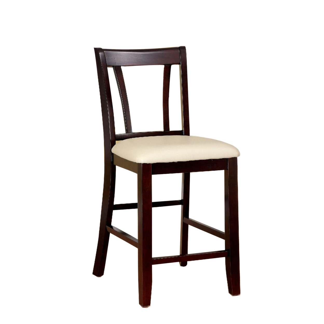 Wooden Counter Height Chair With Padded Seat And Back, Pack Of 2, Brown & Ivory- Saltoro Sherpi