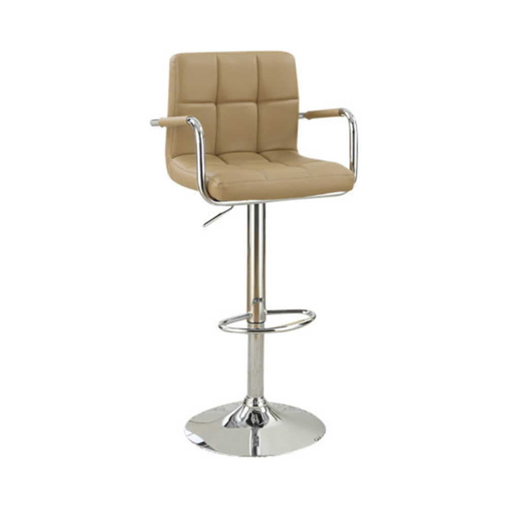 Arm Chair Style Bar Stool With Gas Lift Brown And Silver Set Of 2- Saltoro Sherpi