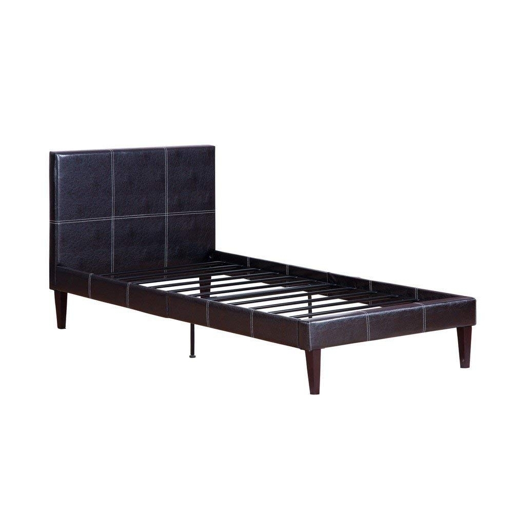 Leather Upholstered Bed With Slats, Brown- Saltoro Sherpi