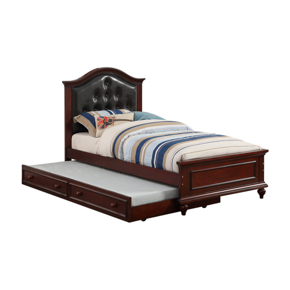 Cherub Twin Size Bed With Trundle In Black And Cherry Brown- Saltoro Sherpi