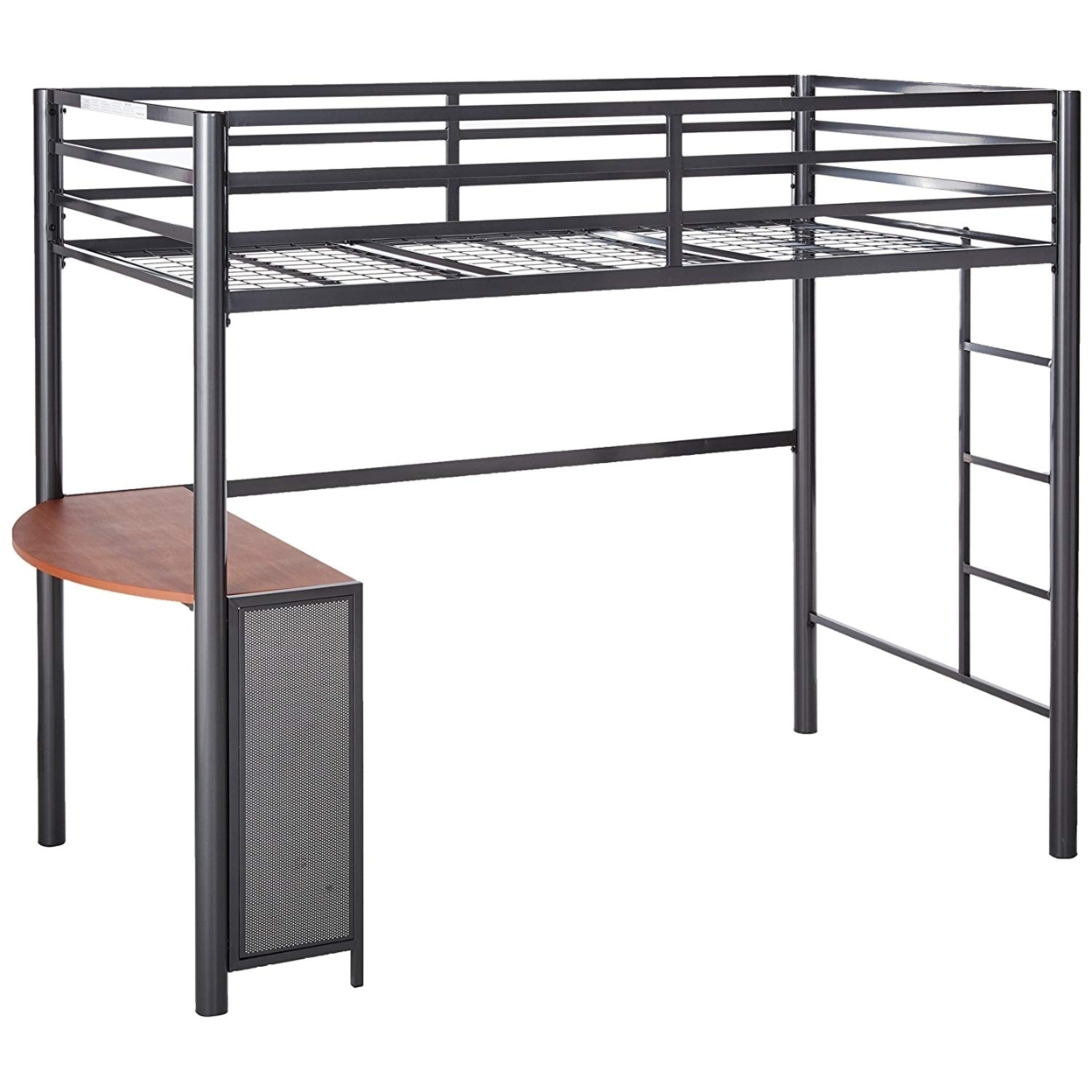 Highly Purposeful Metal Twin Loft Bed, Dark Gunmetal- Saltoro Sherpi