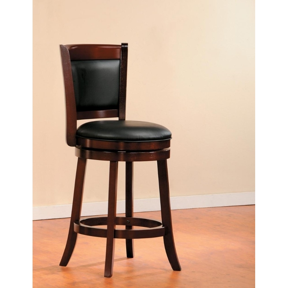 Upholstered Wooden Counter Height Chair In Cherry Brown- Saltoro Sherpi