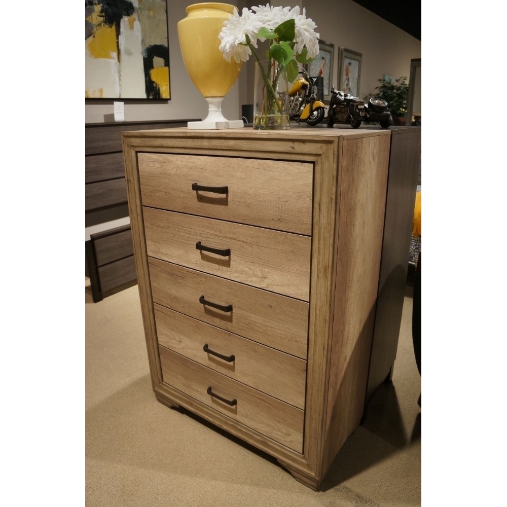 Natural Tone Wooden Chest With 5 Drawers In Brown- Saltoro Sherpi
