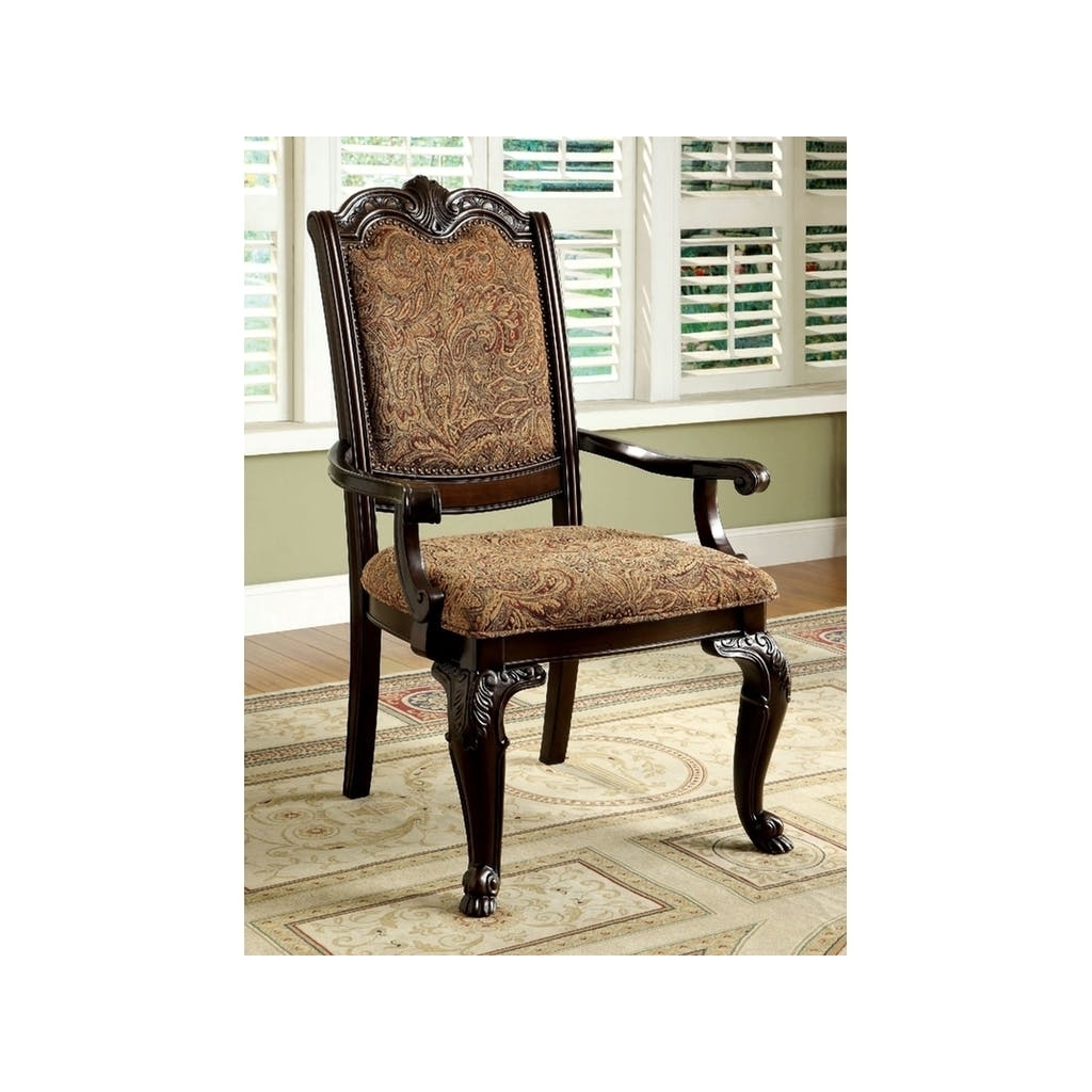 Classic Style Transitional Arm Chair, Cherry Brown- Saltoro Sherpi