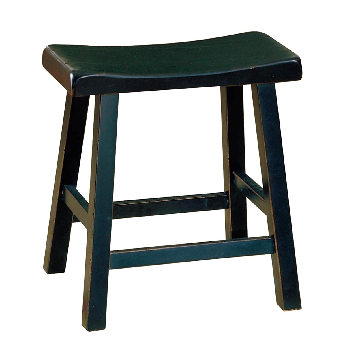 Wooden 18 Counter Height Stool With Saddle Seat, Black, Set Of 2- Saltoro Sherpi