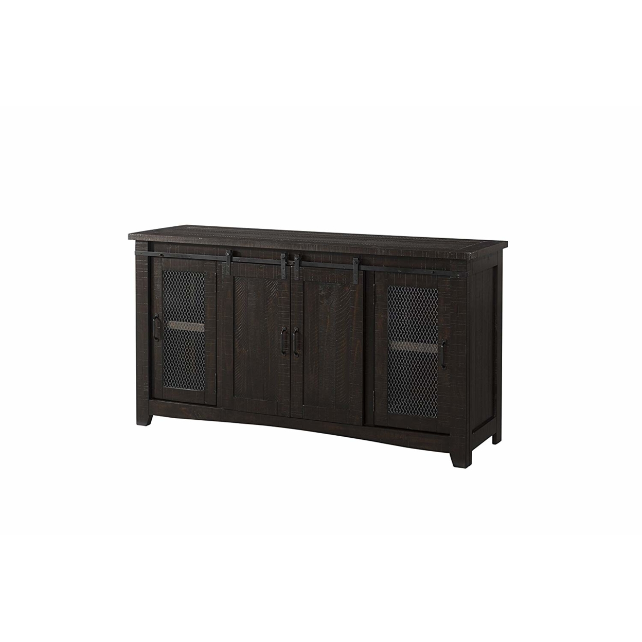 Wood And Metal TV Stand With 2 Mesh Style Doors, Espresso Brown- Saltoro Sherpi