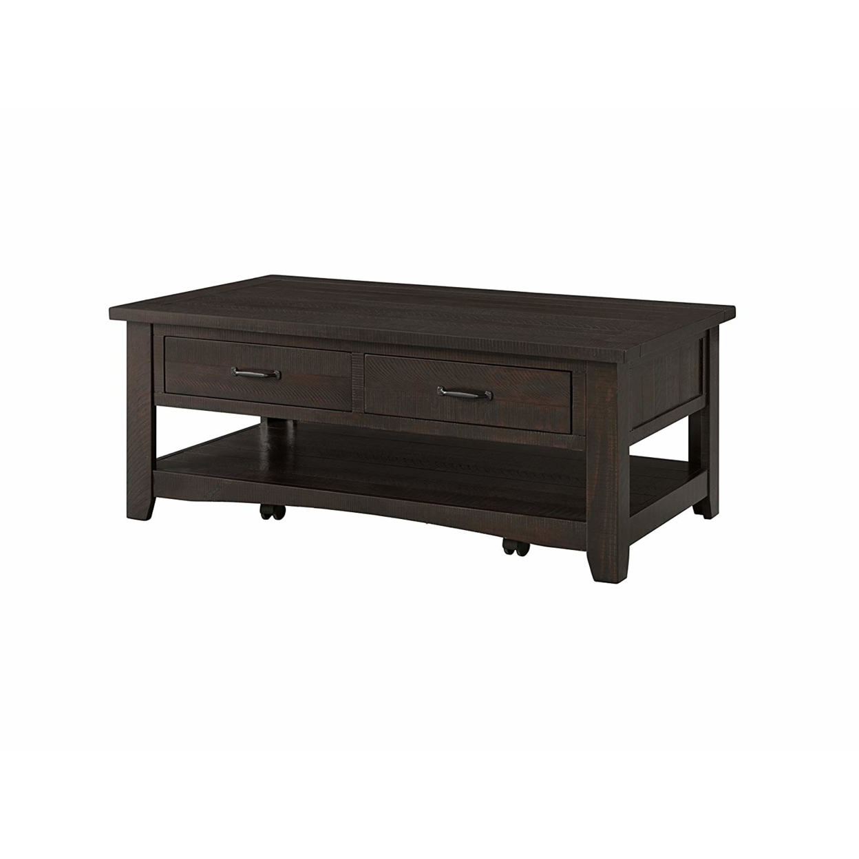 Wooden Coffee Table With Two Drawers, Espresso Brown- Saltoro Sherpi
