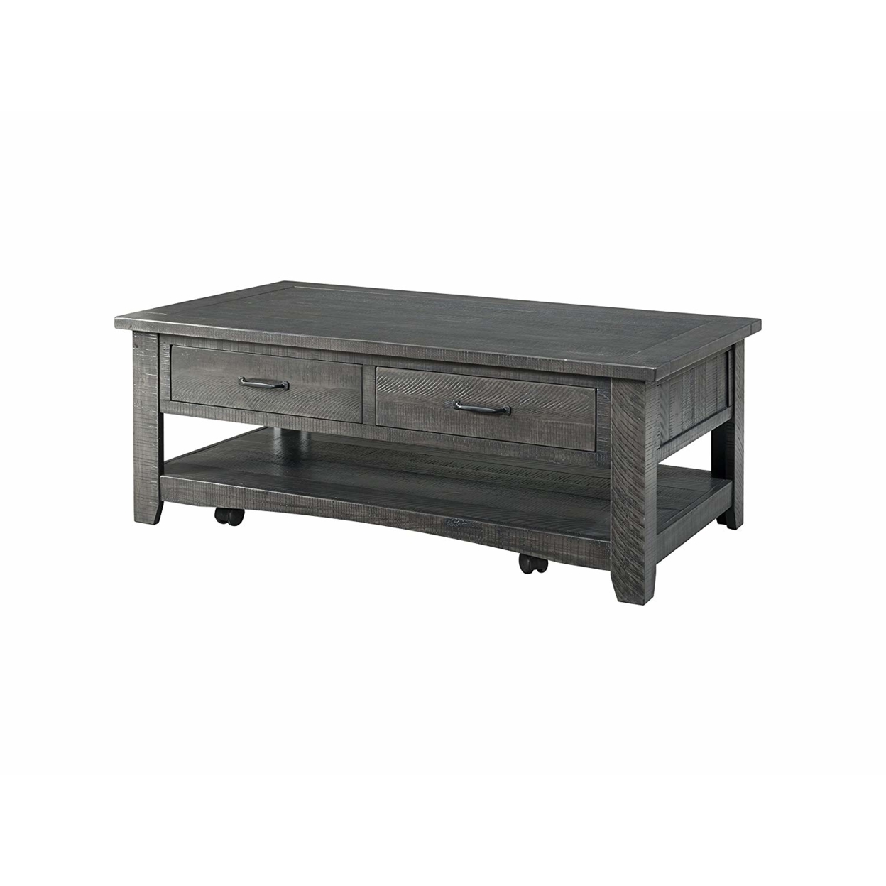 Wooden Coffee Table With Two Spacious Drawers, Gray- Saltoro Sherpi