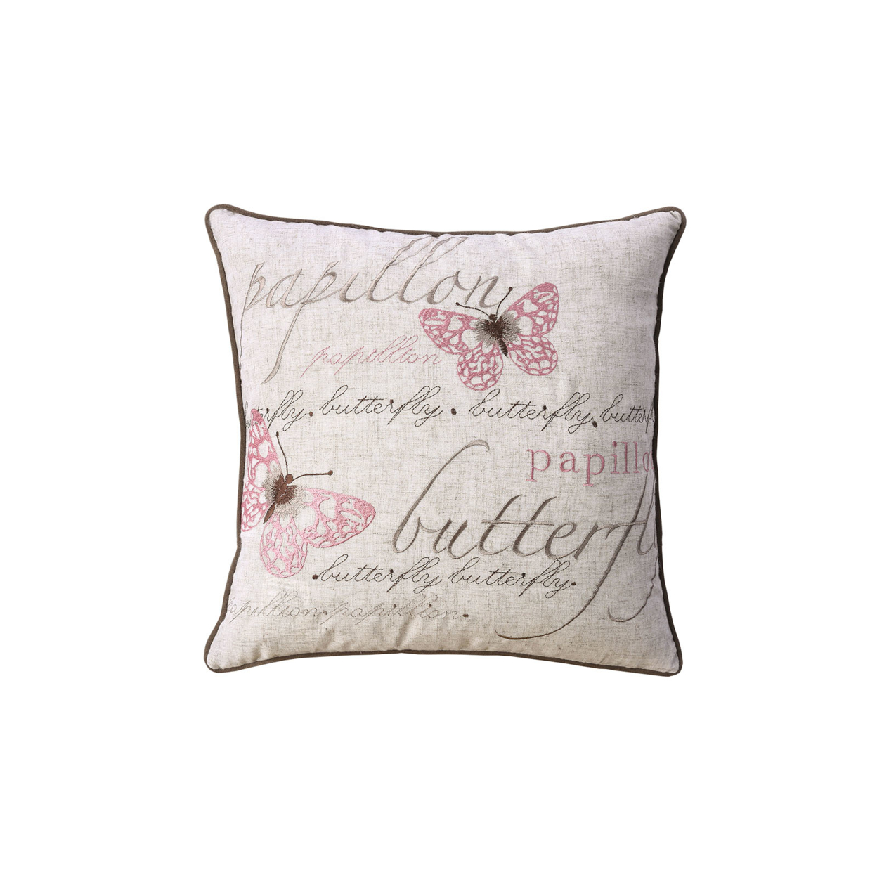 Contemporary Style Set Of 2 Throw Pillows With Butterfly Motifs , Natural- Saltoro Sherpi