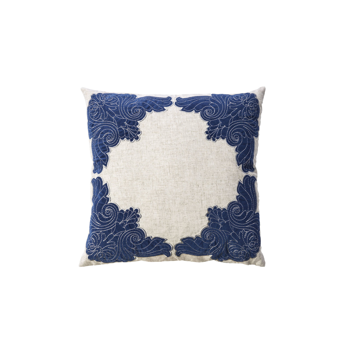 Contemporary Style Floral, Baroque Borders Set Of 2 Throw Pillows, Indigo Blue- Saltoro Sherpi