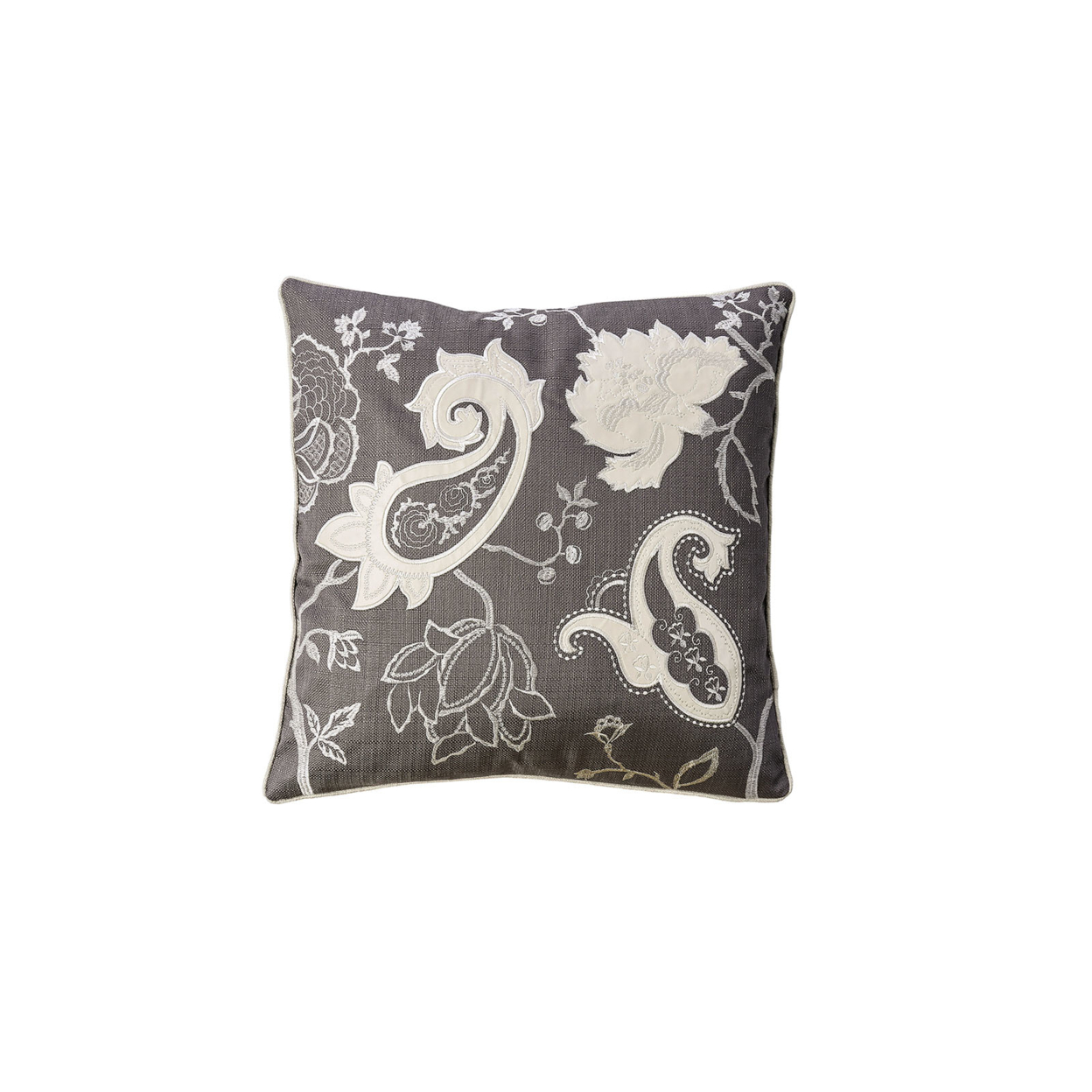 Contemporary Style Set Of 2 Throw Pillows With Paisley And Floral Designing- Saltoro Sherpi