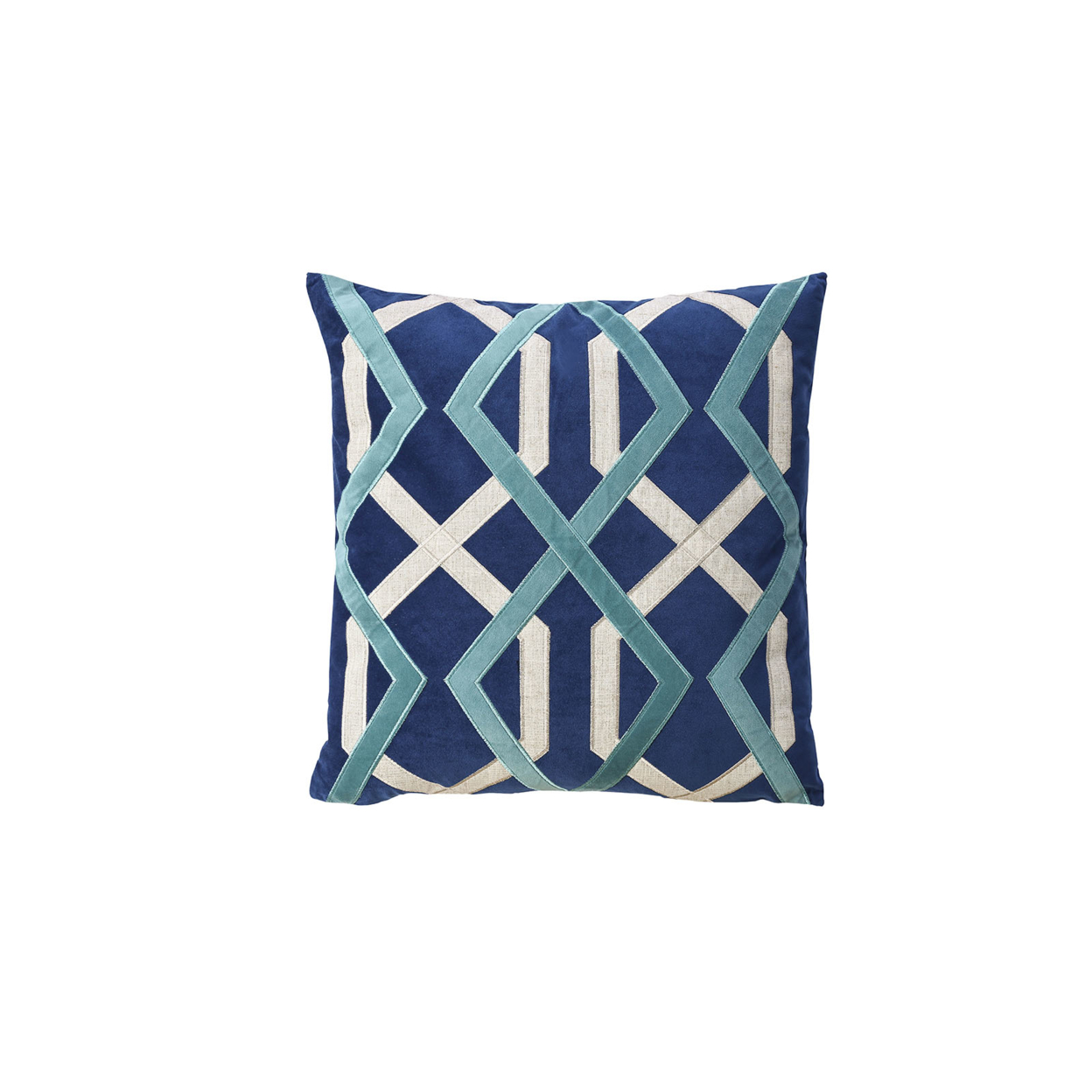 Contemporary Style Set Of 2 Throw Pillows With Geometric Patterns, Blue- Saltoro Sherpi