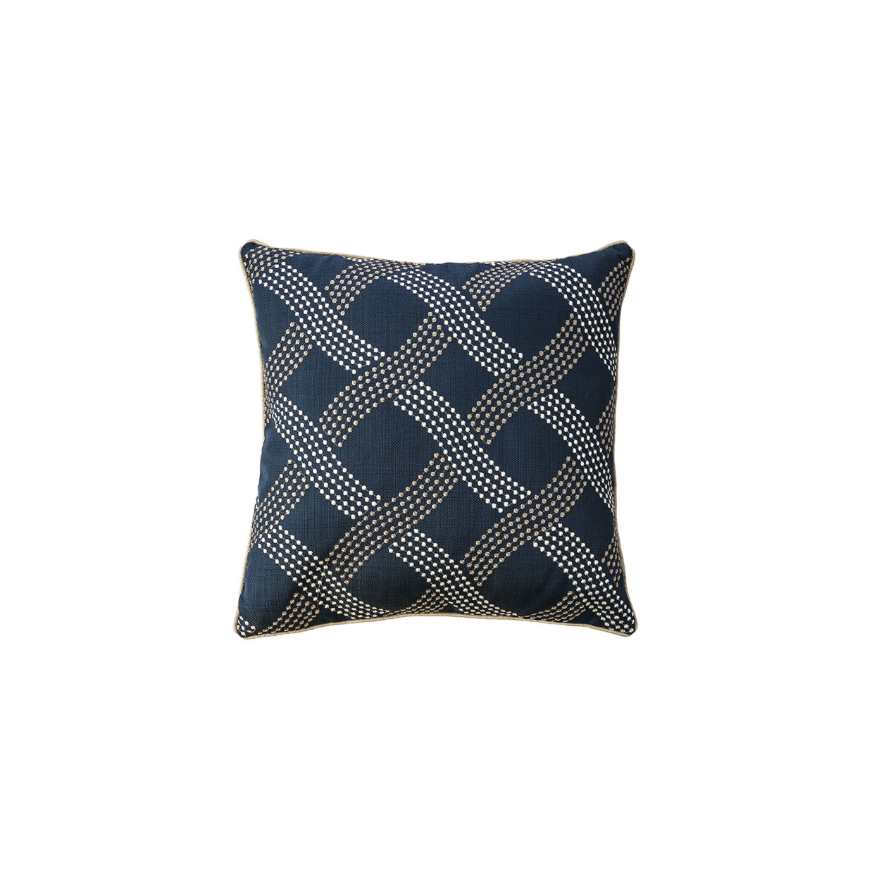 Contemporary Style Wavy Criss Cross Design Polyster Throw Pillow, Navy Blue, Set Of 2- Saltoro Sherpi
