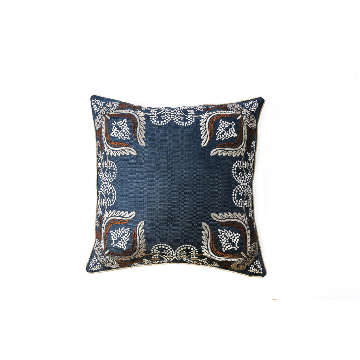 Contemporary Style Set Of 2 Throw Pillows With Foliage And Feather Designs, Navy Blue- Saltoro Sherpi