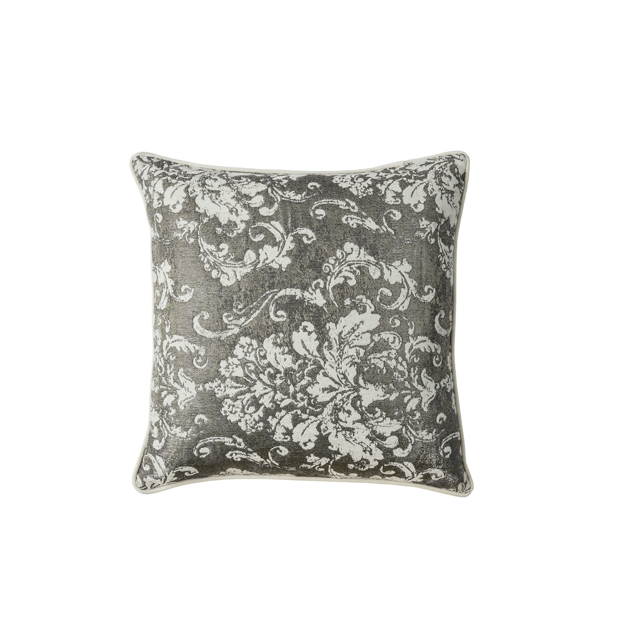 Contemporary Style Set Of 2 Throw Pillows With Floral And Foliage Designs, Silver- Saltoro Sherpi