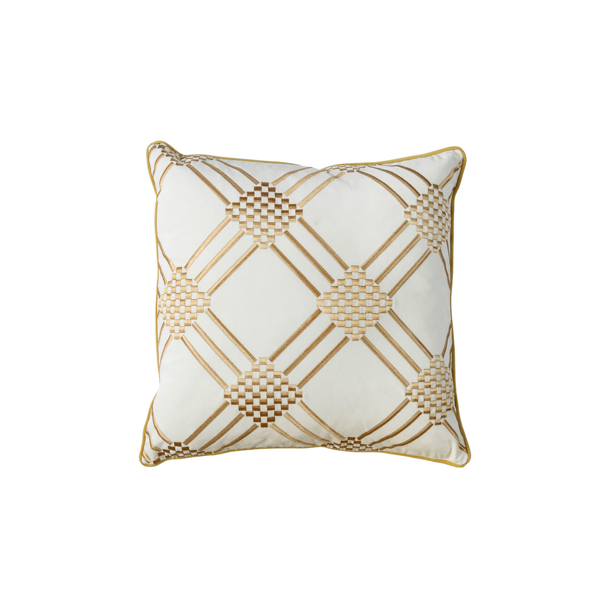 Contemporary Style Set Of 2 Throw Pillows With Diamond Patterns, Ivory, Yellow- Saltoro Sherpi