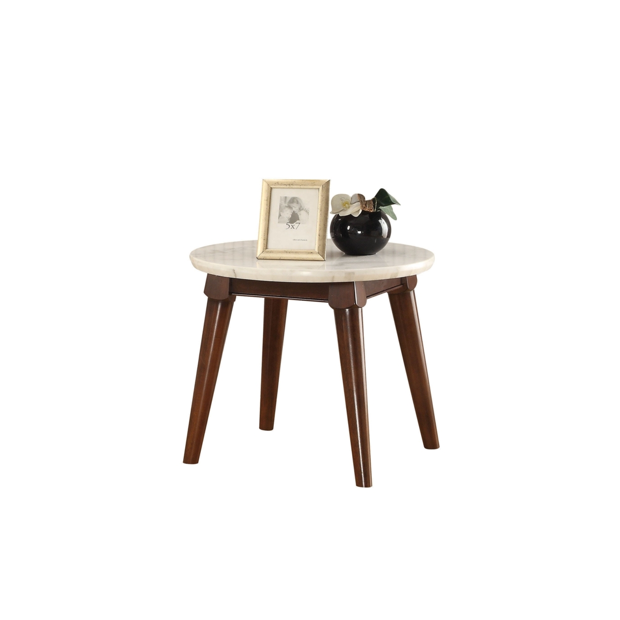 Wooden Base End Table With Marble Top, Walnut Brown- Saltoro Sherpi