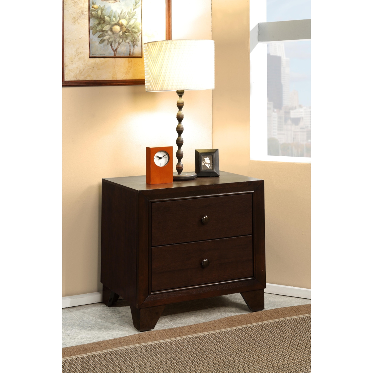 Wooden Night Stand With Two Drawer , Espresso Brown- Saltoro Sherpi