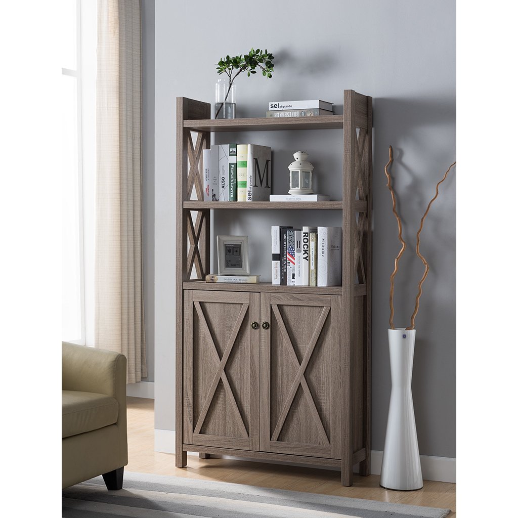 Wooden File Cabinet With 'X' Shaped Cutout Side Panel, Dark Taupe Brown- Saltoro Sherpi