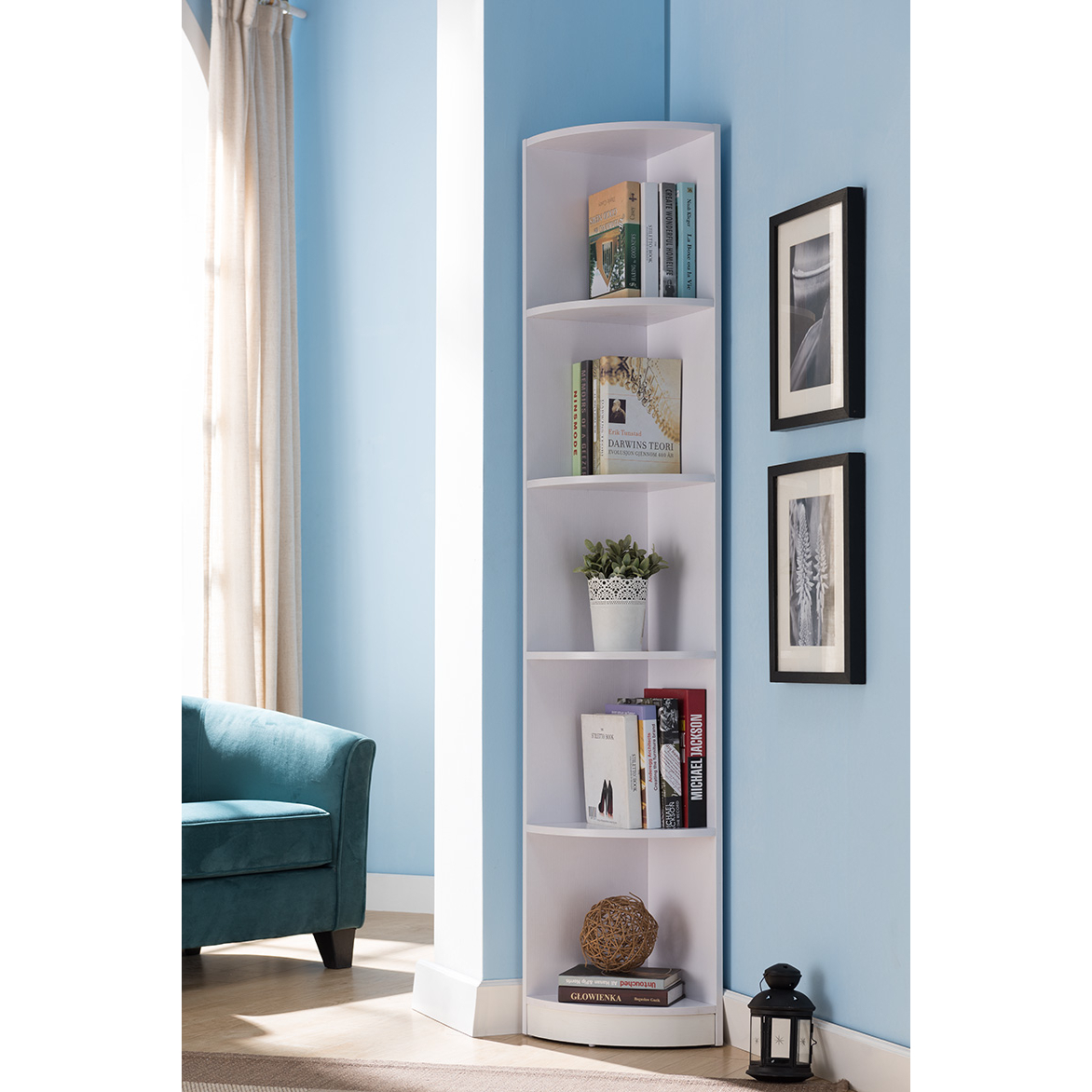 Wooden Corner Display Cabinet , White- Saltoro Sherpi