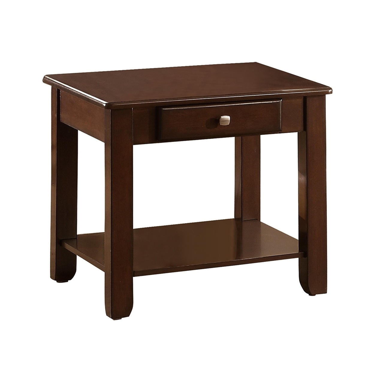 Solid Wooden End Table With Bottom Shelf & Drawer, Cherry Brown- Saltoro Sherpi