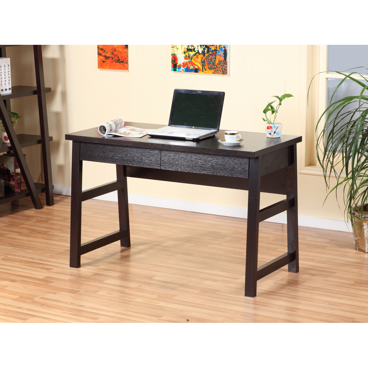 Wooden Desk With Two Drawers, Red Cocoa Brown- Saltoro Sherpi