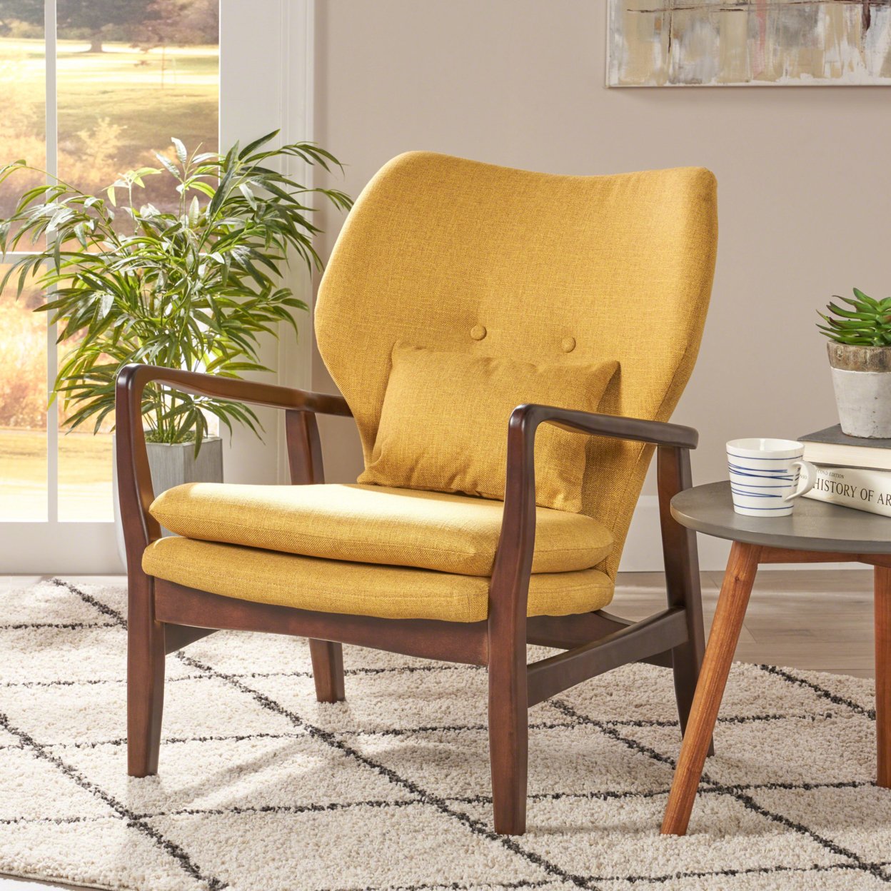 Ventura Mid Century Modern Fabric Club Chair - Mustard