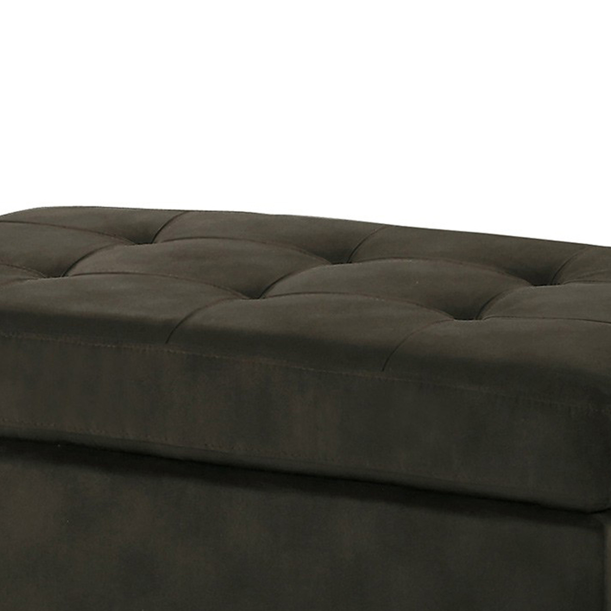 Polyester Upholstered Ottoman With Tufted Seat, Chocolate Brown- Saltoro Sherpi