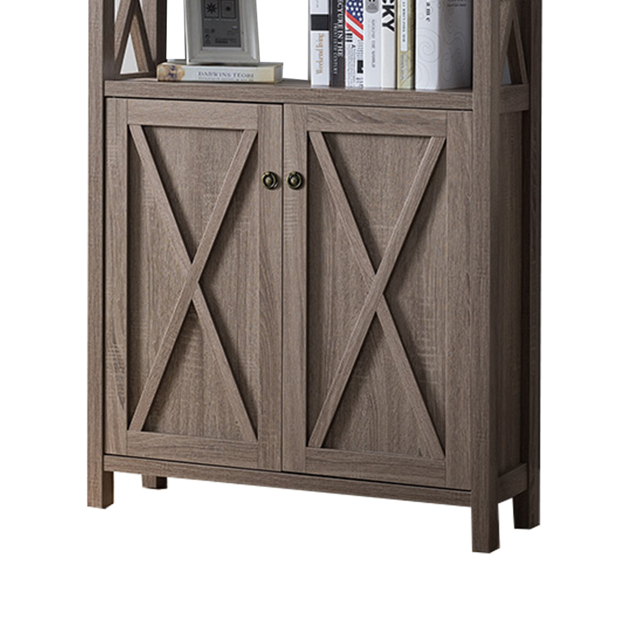 Wooden File Cabinet With 'X' Shaped Cutout Side Panel, Dark Taupe Brown- Saltoro Sherpi