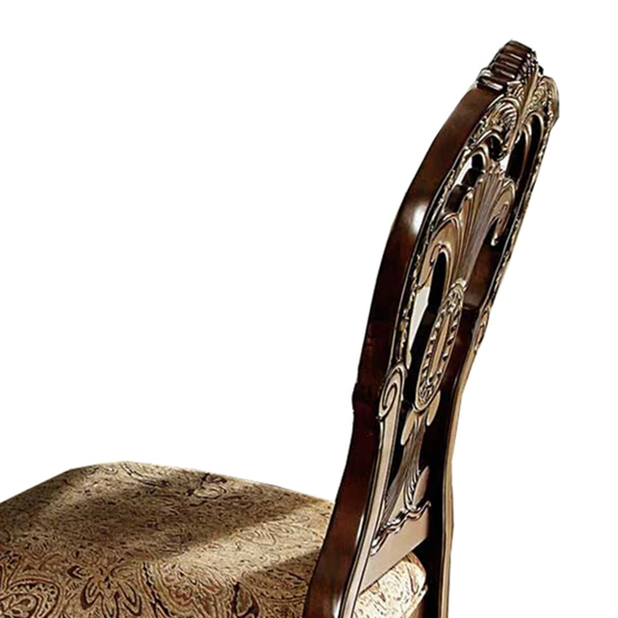 Wood Fabric Arm Chair With Deep Engraved Design, Brown & Beige (Set Of 2)- Saltoro Sherpi