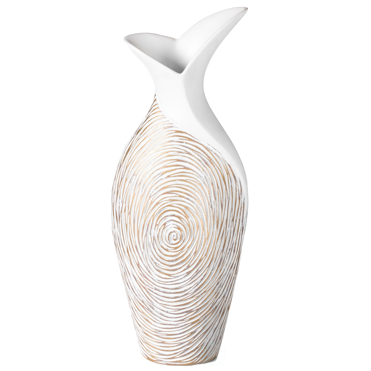 Modern Ribbed Style Designed Table Vase For Entryway Dining Or Living Room, Ceramic White