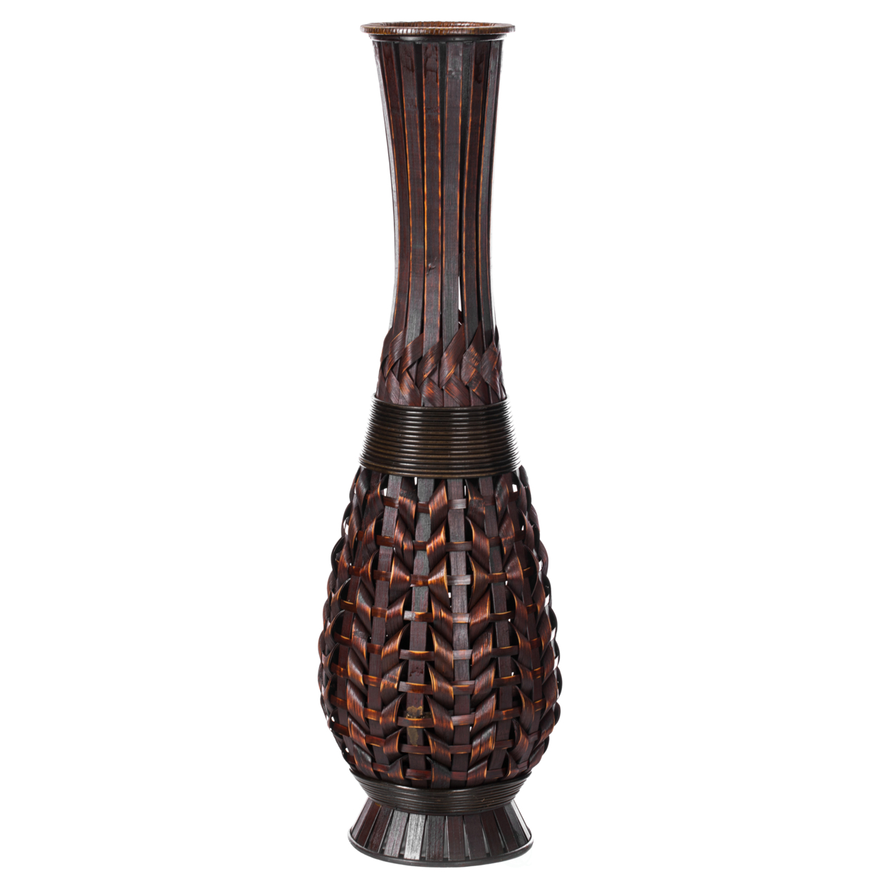 Antique Trumpet Style Floor Vase, For Entryway Or Living Room, Brown 36 Tall Bamboo