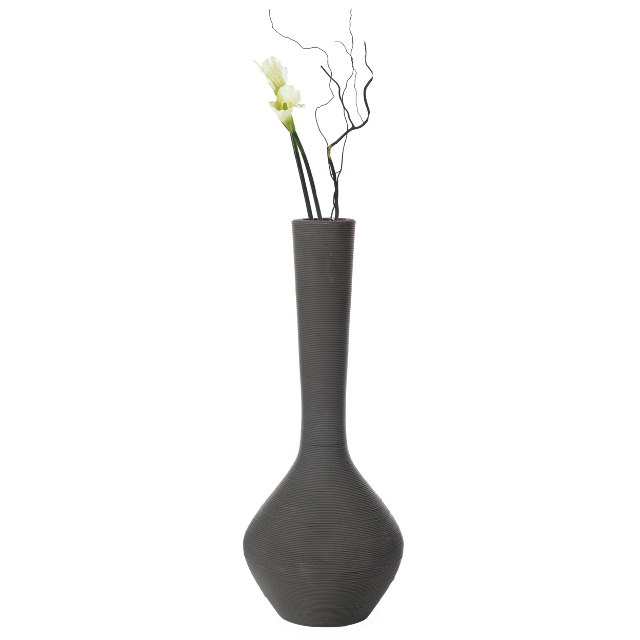 Tall Floor Vase, Modern Charcoal Grey Extra Large Floor Vase, 38-inch Trumpet Style Plastic Rope Vase, Decorative Lightweight Vase
