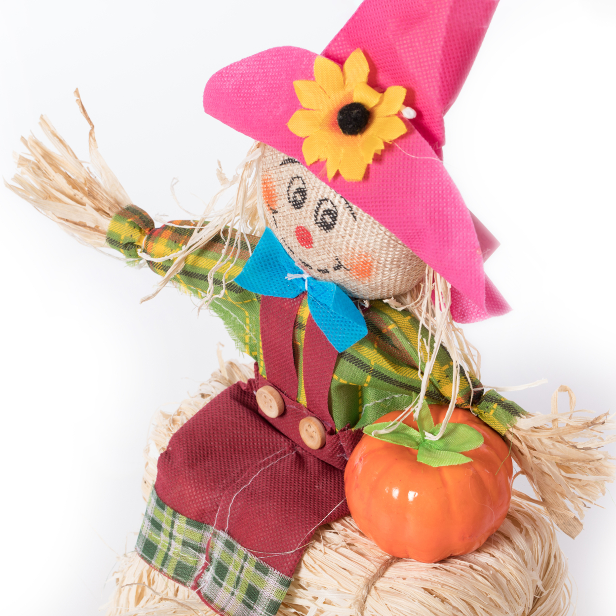 Outdoor Fall Decor Halloween Scarecrow For Garden Ornament Sitting On Hay Bale, Straw Multicolor, Set Of 3, 12 In.