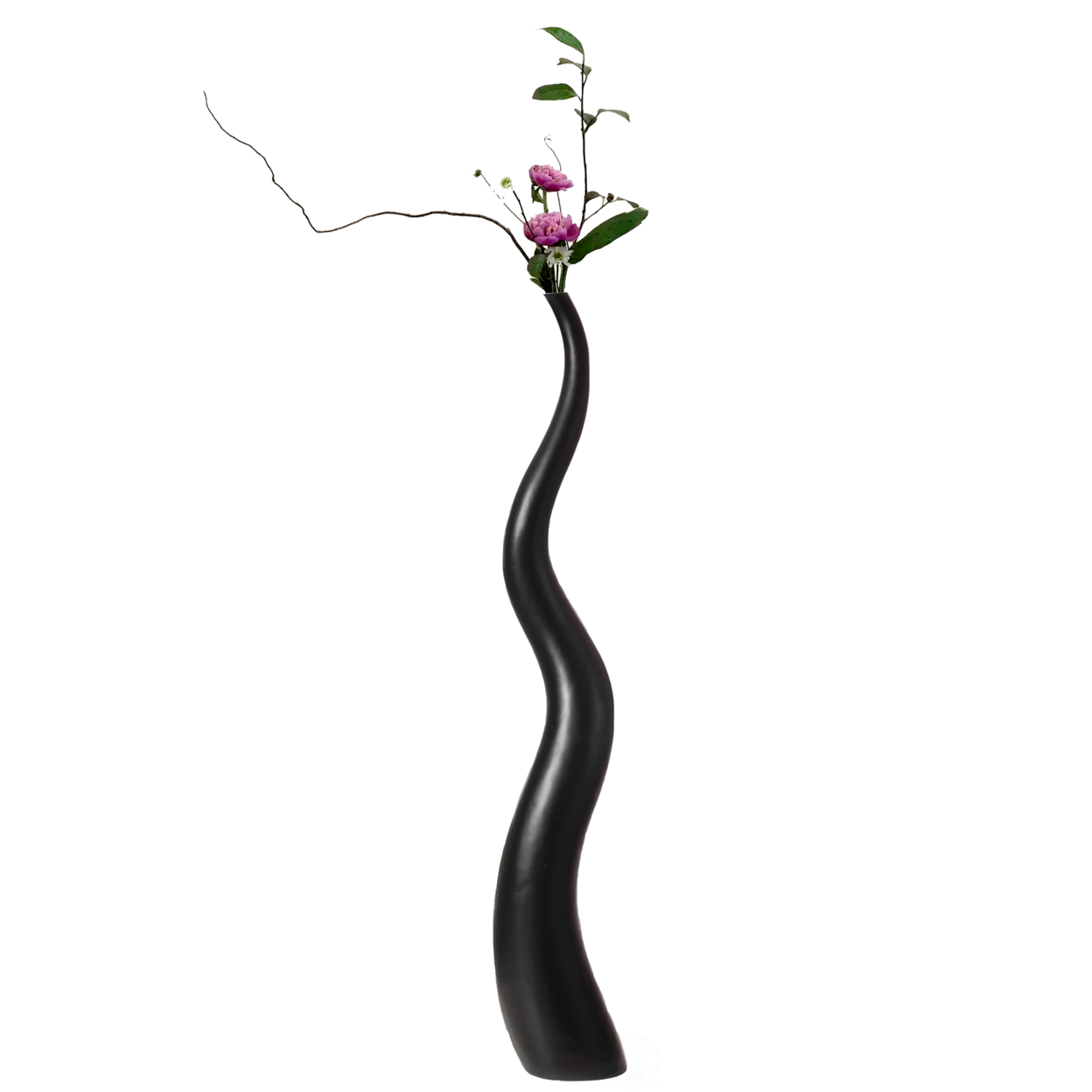 Tall Animal Horn Shape Floor Vase For Entryway Dining Or Living Room, Ceramic Black - Medium