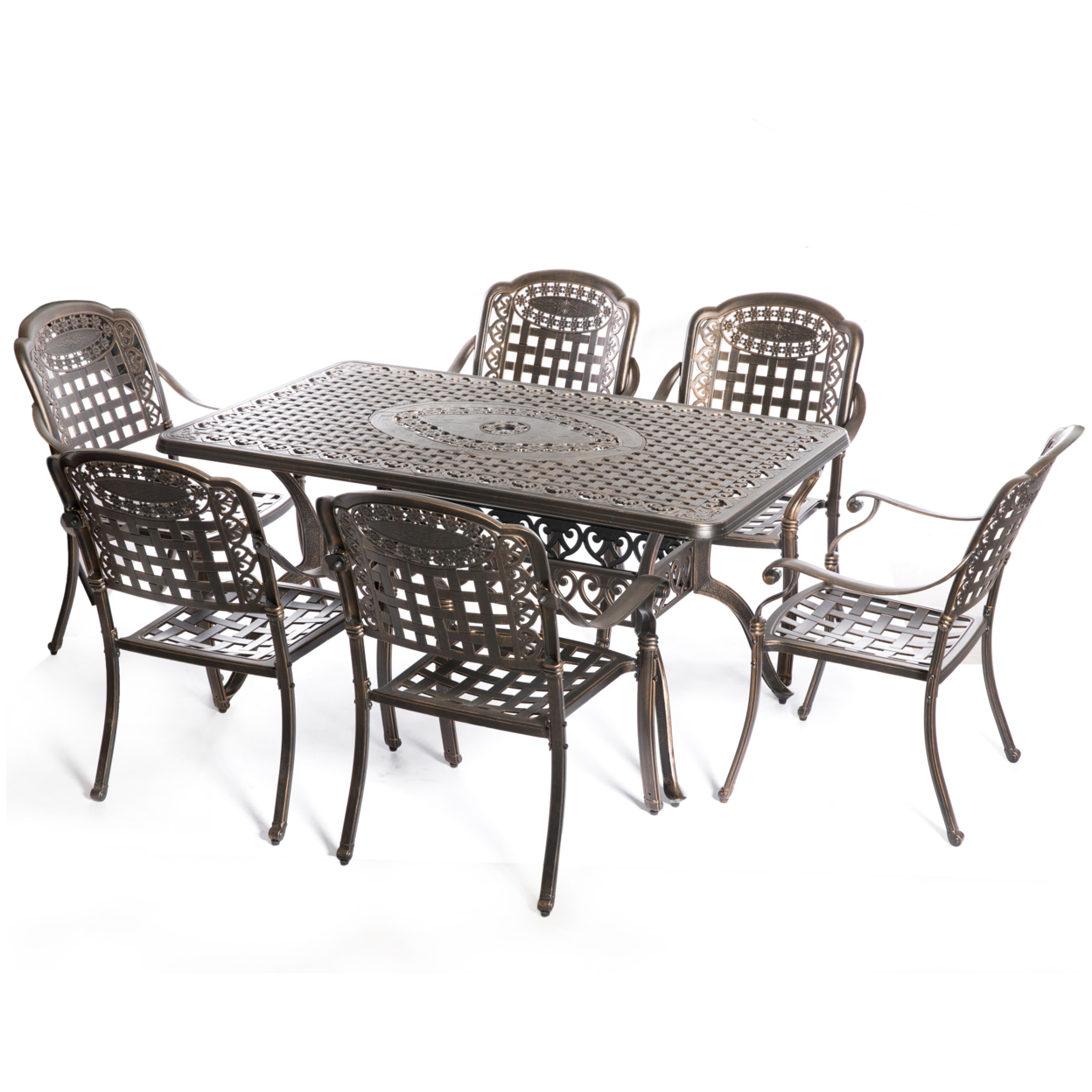 Indoor And Outdoor Bronze Dinning Set 6 Chairs With 1 Table Bistro Patio Cast Aluminum.