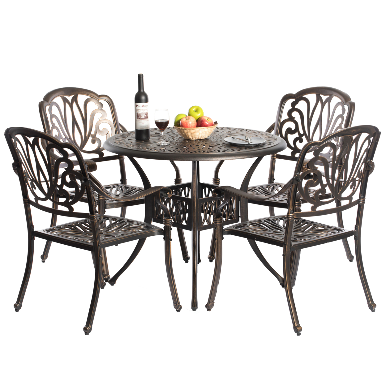 Indoor And Outdoor Bronze Dinning Set 4 Chairs With 1 Table Bistro Patio Cast Aluminum.