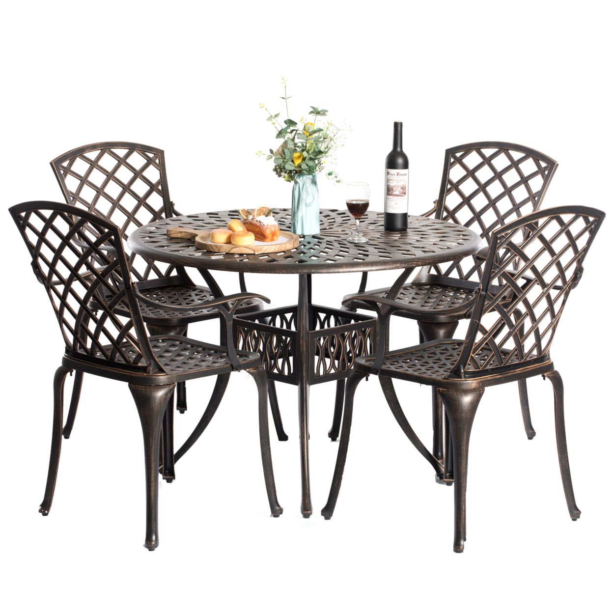 Outdoor And Indoor Bronze Dinning Set 4 Chairs With 1 Table Bistro Patio Cast Aluminum.