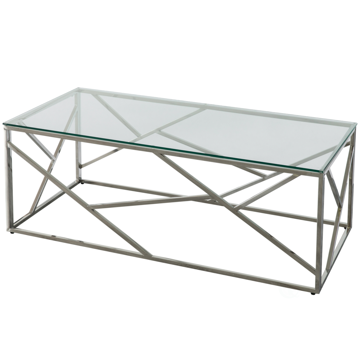 Decorative Rectangular Glass Top Metal Modern Coffee Table - silver