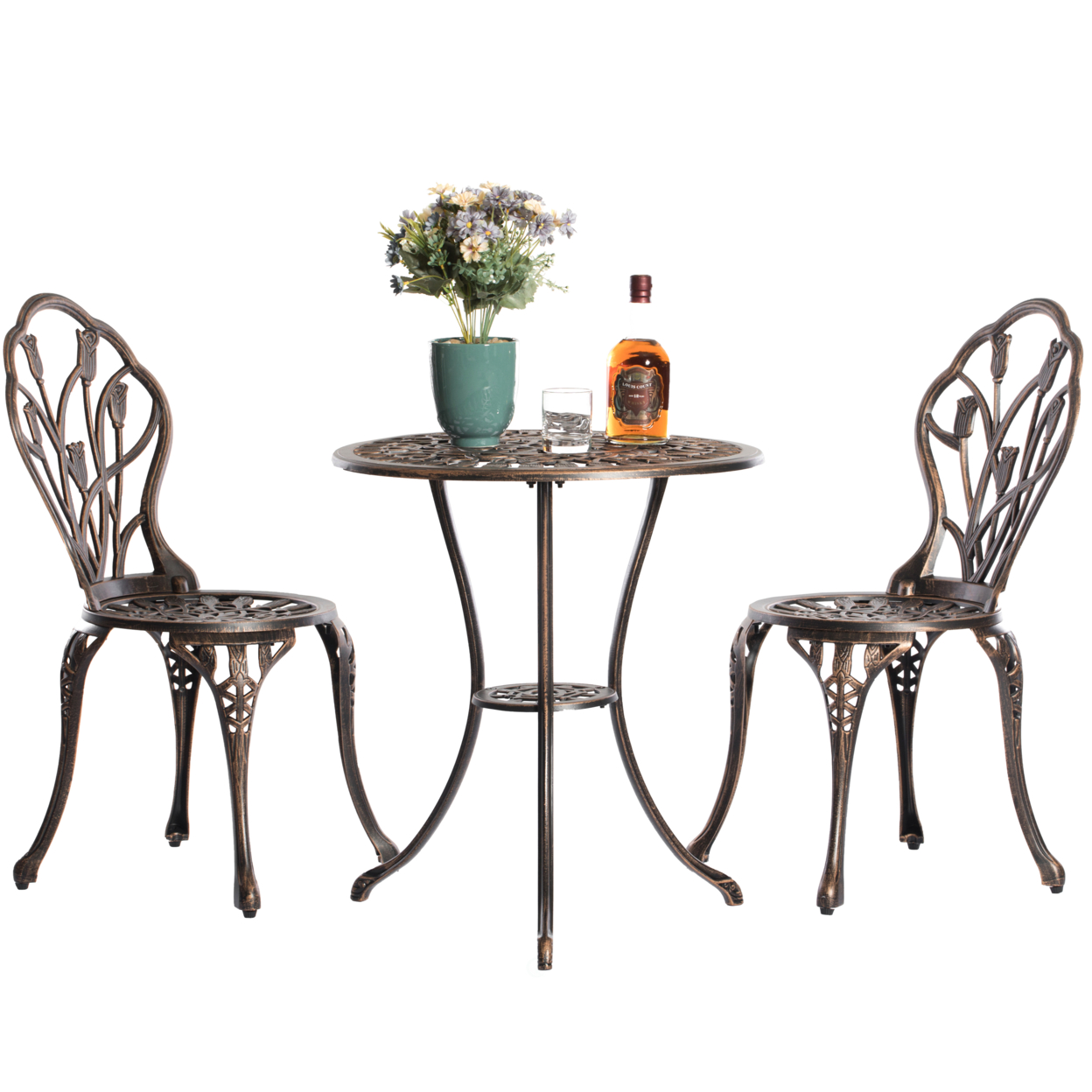 Indoor And Outdoor Bronze Dinning Set 2 Chairs With 1 Table Bistro Patio Cast Aluminum.